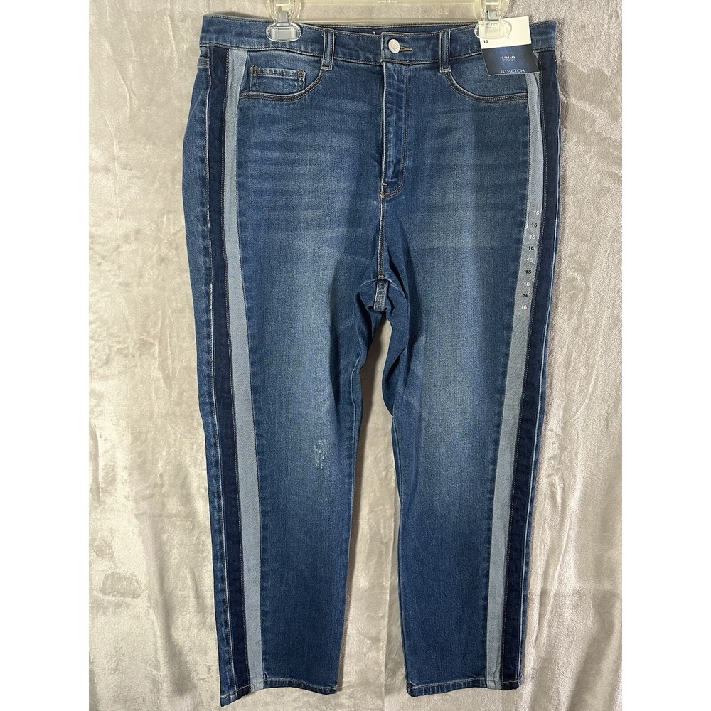 SOHO Jeans Womens 16 Blue Denim Pants Stretch High Waist Straight Casual NWT‎